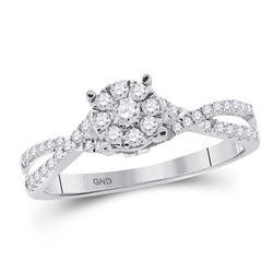 1/3 CTW Round Diamond Cluster Bridal Wedding Engagement Ring 10kt White Gold - REF-27T3V