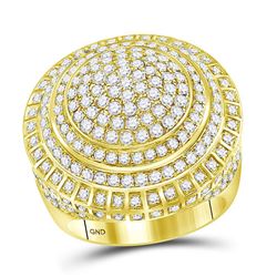 3 & 7/8 CTW Mens Round Diamond Statement Cluster Ring 14kt Yellow Gold - REF-320V4Y