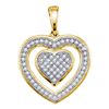 Image 1 : 1/5 CTW Womens Round Diamond Nested Heart Pendant 10kt Yellow Gold - REF-19F2W