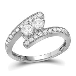 3/4 CTW Round Diamond 2-stone Bridal Wedding Engagement Ring 10kt White Gold - REF-74V9Y