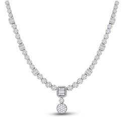 9 & 1/4 CTW Womens Round Diamond Luxury Cluster Necklace 14kt White Gold - REF-797M6F
