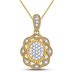 1/10 CTW Womens Round Diamond Oval Cluster Pendant 10kt Yellow Gold - REF-9A5M