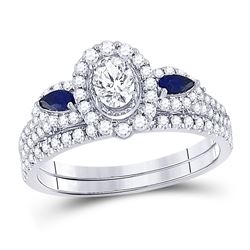 7/8 CTW Oval Diamond Bridal Wedding Ring 14kt White Gold - REF-133N5A