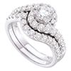 Image 1 : 1 & 3/8 CTW Round Diamond Bridal Wedding Ring 14kt White Gold - REF-197F6W