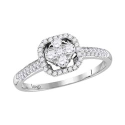 1/2 CTW Womens Round Diamond Square Cluster Ring 14kt White Gold - REF-47R6X
