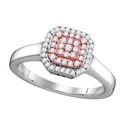 1/4 CTW Womens Round Pink Diamond Square Cluster Ring 14kt Two-tone Gold - REF-88N5A