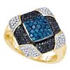 Image 1 : 1 CTW Womens Round Blue Black Color Enhanced Diamond Square Cluster Ring 10kt Yellow Gold - REF-70F3