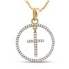 Image 1 : 1/4 CTW Womens Round Diamond Circle Cross Pendant 10kt Yellow Gold - REF-16V4Y