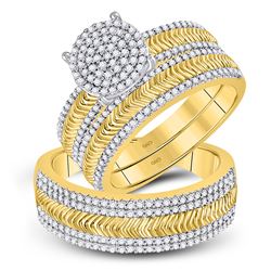 3/4 CTW His Hers Round Diamond Cluster Matching Wedding Set 10kt Yellow Gold - REF-85H8R