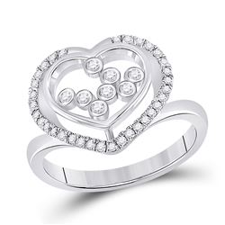 1/3 CTW Womens Round Diamond Scattered Heart Ring 10kt White Gold - REF-40H8R