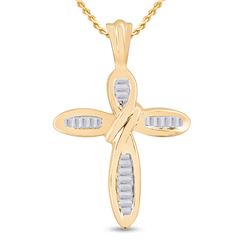 1/4 CTW Womens Baguette Diamond Cross Pendant 10kt Yellow Gold - REF-16Y4N
