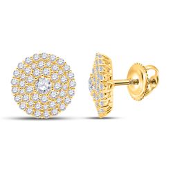 1 CTW Womens Round Diamond Cluster Earrings 14kt Yellow Gold - REF-78H5R