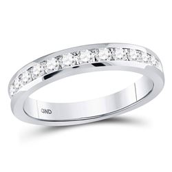 1/2 CTW Womens Machine-Set Round Diamond Wedding Band Ring 14kt White Gold - REF-54R5X