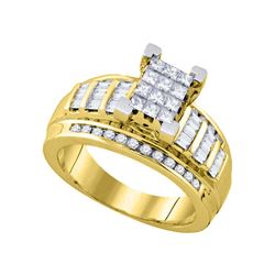 7/8 CTW Princess Diamond Cluster Bridal Wedding Engagement Ring 10kt Yellow Gold - REF-64V8Y