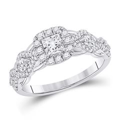1 CTW Princess Diamond Halo Bridal Wedding Engagement Ring 14kt White Gold - REF-122A6M