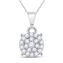 1/6 CTW Womens Round Diamond Circle Cluster Pendant 10kt White Gold - REF-13A2M