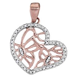 1/20 CTW Womens Round Diamond Heart Butterfly Pendant 14kt Rose Gold - REF-13H5R