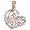 Image 1 : 1/20 CTW Womens Round Diamond Heart Butterfly Pendant 14kt Rose Gold - REF-13H5R