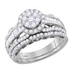 1 & 1/2 CTW Round Diamond Cluster Bridal Wedding Ring 14kt White Gold - REF-126F2W