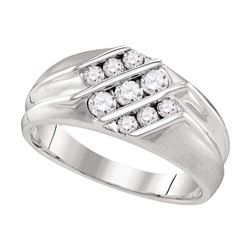 5/8 CTW Mens Round Diamond Wedding Triple Row Band Ring 10kt White Gold - REF-67V4Y