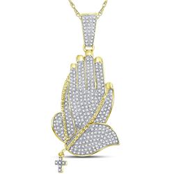 7/8 CTW Mens Round Diamond Praying Hands Rosary Charm Pendant 10kt Yellow Gold - REF-71Y6N