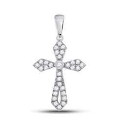 1/3 CTW Womens Round Diamond Gothic Cross Pendant 10kt White Gold - REF-24F5W