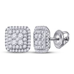 1 & 1/2 CTW Womens Round Diamond Cushion Cluster Earrings 14kt White Gold - REF-122V6Y