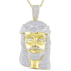 3 CTW Mens Round Diamond Jesus Face Charm Pendant 10kt Yellow Gold - REF-218M2F