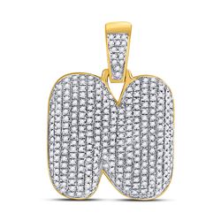 7/8 CTW Mens Round Diamond Bubble N Letter Charm Pendant 10kt Yellow Gold - REF-43H6R