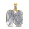Image 1 : 7/8 CTW Mens Round Diamond Bubble N Letter Charm Pendant 10kt Yellow Gold - REF-43H6R