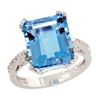 Image 1 : 5.52 CTW Swiss Blue Topaz & Diamond Ring 10K White Gold - REF-46V3R