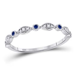 1/10 CTW Womens Round Blue Sapphire Diamond Stackable Band Ring 10kt White Gold - REF-15T2V