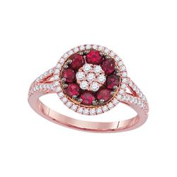 7/8 CTW Womens Round Ruby Diamond Flower Cluster Ring 18kt Rose Gold - REF-109Y2N