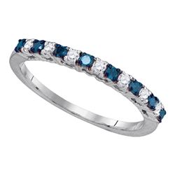 1/4 CTW Womens Round Blue Color Enhanced Diamond Band Ring 10kt White Gold - REF-21T2V