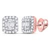 Image 1 : 1/2 CTW Womens Baguette Diamond Square Cluster Earrings 14kt Rose Gold - REF-47H6R