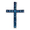 Image 1 : 1/6 CTW Womens Round Blue Color Enhanced Diamond Small Cross Pendant 10kt White Gold - REF-8R3X