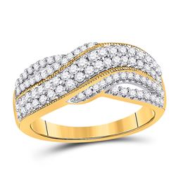 1/2 CTW Womens Round Diamond Crossover Band Ring 10kt Yellow Gold - REF-59M9F