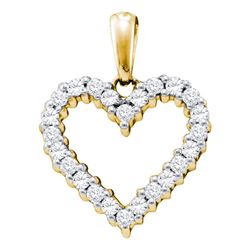 1/3 CTW Womens Round Diamond Heart Pendant 14kt Yellow Gold - REF-30M7F