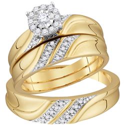 1/3 CTW His Hers Round Diamond Solitaire Matching Wedding Set 10kt Yellow Gold - REF-66V2Y