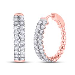 2 CTW Womens Round Diamond Double Row Hoop Earrings 14kt Rose Gold - REF-136X4T