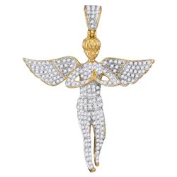 1 CTW Mens Round Diamond Angel Wings Cherub Charm Pendant 10kt Yellow Gold - REF-64V8Y