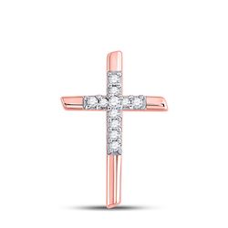 1/12 CTW Womens Round Diamond Cross Pendant 10kt Rose Gold - REF-13R5X