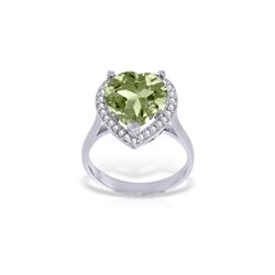 Genuine 3.24 ctw Green Amethyst & Diamond Ring 14KT White Gold - REF-66R9P