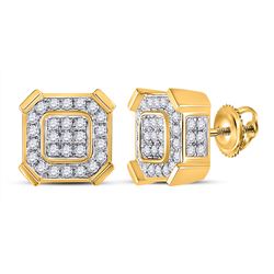 1 CTW Mens Round Diamond Square Earrings 14kt Yellow Gold - REF-78R5X