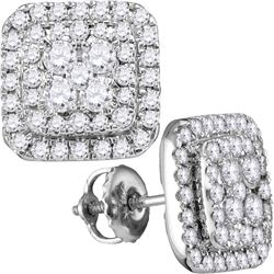 1 CTW Womens Round Diamond Square Cluster Earrings 14kt White Gold - REF-81V7Y