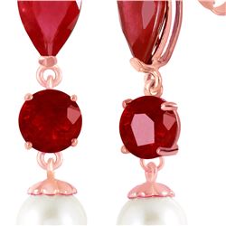 Genuine 10.10 ctw Ruby & Pearl Earrings 14KT Rose Gold - REF-55F3Z