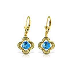 Genuine 1.10 ctw Blue Topaz Earrings 14KT Yellow Gold - REF-37X7M