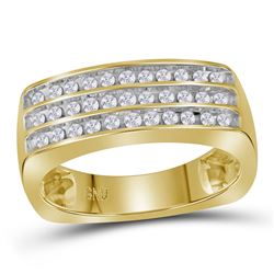 1/2 CTW Mens Round Diamond 3-Row Band Ring 10kt Yellow Gold - REF-63H5R