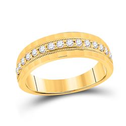 1/2 CTW Mens Round Diamond Wedding Single Row Band Ring 10kt Yellow Gold - REF-68V2Y