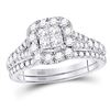Image 1 : 1 CTW Princess Diamond Cluster Bridal Wedding Ring 14kt White Gold - REF-81A7M